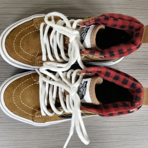 Vans Kids Sk8 Hi MTE 1 Skate Shoe  Brown / Plaid Suede, Little Kid Size 11 - Picture 10 of 13